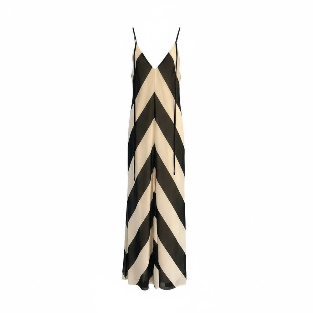 Christopher John Rogers Chevron Maxi Dress in Black and Cream - Picture 1 of 7
